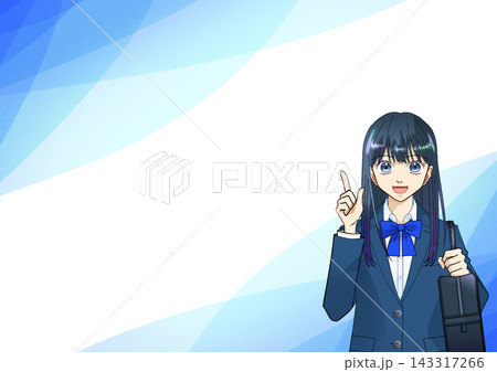 笑顔で指差しポーズをする女子学生のアニメ風イラスト 143317266