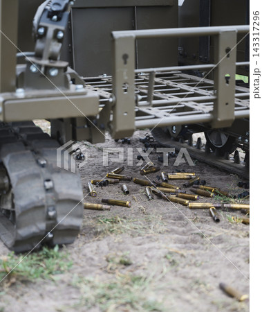 Close up view of a tracked unmanned ground vehicle Close up view of a tracked unmanned ground vehicle 143317296