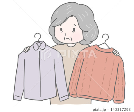 服装選びに悩む高齢女性 服装選びに悩む高齢女性 143317298