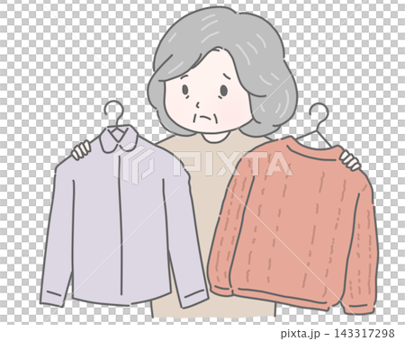 服装選びに悩む高齢女性 服装選びに悩む高齢女性 143317298
