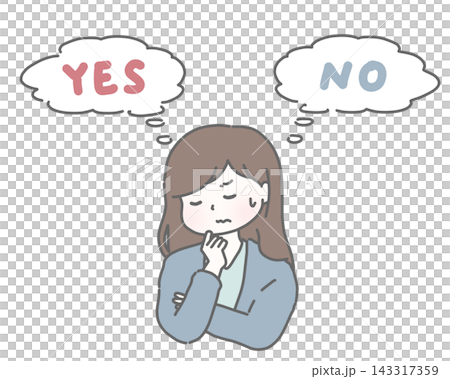 A woman struggling to decide between YES or NO A woman struggling to decide between YES or NO 143317359