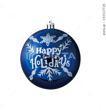 ネイビーブルーの「Happy Holidays」クリスマスボール シルバーの雪の結晶と松の枝模様 白 ネイビーブルーの「Happy Holidays」クリスマスボール シルバーの雪の結晶と松の枝模様 白 143317726
