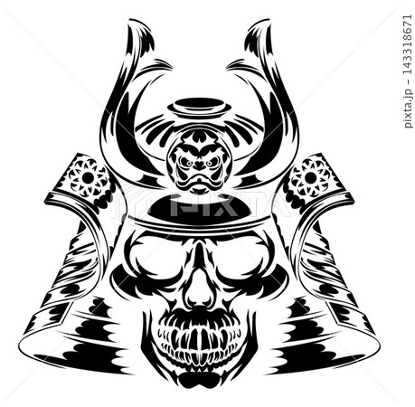 Samurai Skull Helmet Black Illustration Samurai Skull Helmet Black Illustration 143318671