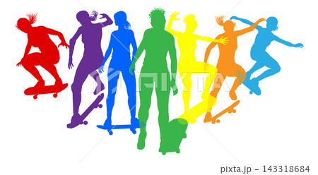 Women Silhouettes Female Skateboarder Girls Group Women Silhouettes Female Skateboarder Girls Group 143318684