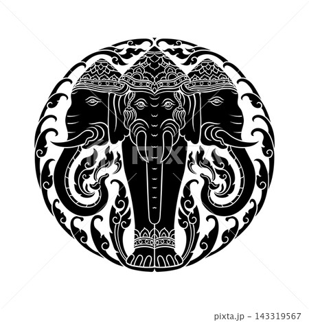 Three Headed Erawan Elephant Silhouette 143319567