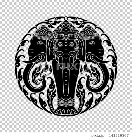 Three Headed Erawan Elephant Silhouette 143319567