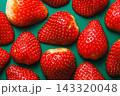 Glossy Red Strawberries on Teal Background 143320048