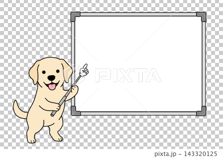 Illustration of a Labrador pointing at a whiteboard with a pointer stick (copy space) Illustration of a Labrador pointing at a whiteboard with a pointer stick (copy space) 143320125