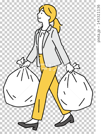 ゴミ袋を運ぶ女性会社員のイラスト 143321136