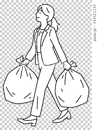 ゴミ袋を運ぶ女性会社員のイラスト ゴミ袋を運ぶ女性会社員のイラスト 143321137