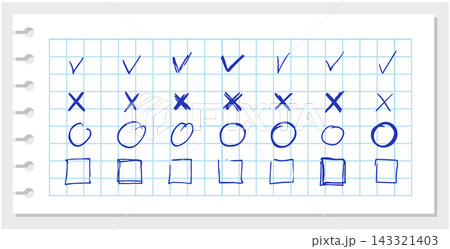 Check marks hand drawn doodle vector set. Check marks hand drawn doodle vector set. 143321403