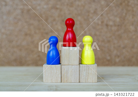 Diverse figures positioned on graduated platforms representing fairness, inclusion, opportunity, and leadership advancement Diverse figures positioned on graduated platforms representing fairness, inclusion, opportunity, and leadership advancement 143321722