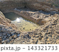 基礎掘削（根切り）の底面に、水底の土が見えるほど透明度の高い水が溜まっている建築・土木工事の現場風景 143321733