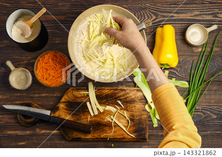 Home cooking vegetable fritters preparation with fresh ingredients and tools Home cooking vegetable fritters preparation with fresh ingredients and tools 143321862