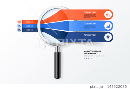 Magnifying Glass Business Infographic Template Background with Three Strategic Topic Options 143322036