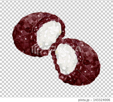 Ohagi (botamochi) cut in half - Hand-drawn watercolor illustration material 143324006