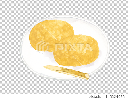 Kinako-covered ohagi (botamochi) on a plate - Hand-drawn watercolor illustration material Kinako-covered ohagi (botamochi) on a plate - Hand-drawn watercolor illustration material 143324023