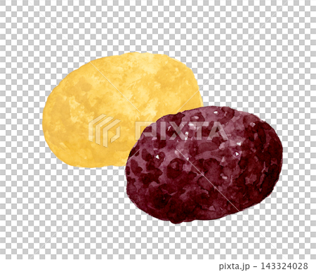 Red bean and kinako (roasted soybean flour) ohagi (botamochi) set - Hand-drawn watercolor illustration material Red bean and kinako (roasted soybean flour) ohagi (botamochi) set - Hand-drawn watercolor illustration material 143324028