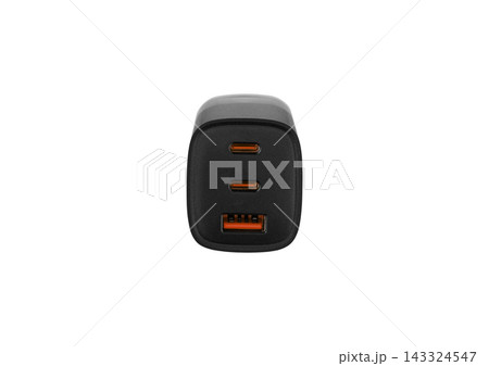 Front View of Black Triple USB Fast Charger Mockup Front View of Black Triple USB Fast Charger Mockup 143324547