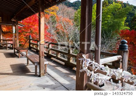 wooden veranda of Hase-dera Temple to view autumn leaf, Nara 143324750