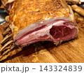 Roasted rack of prime rib beef on wooden board 143324839
