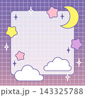 月と星と雲のかわいい夜空フレーム背景素材-1:1 143325788