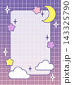 月と星と雲のかわいい夜空フレーム背景素材 143325790