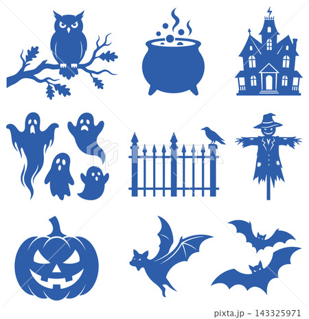 Selection of spooky halloween vector icons showing haunted houses pumpkins and ghosts for seasonal holiday designs Selection of spooky halloween vector icons showing haunted houses pumpkins and ghosts for seasonal holiday designs 143325971