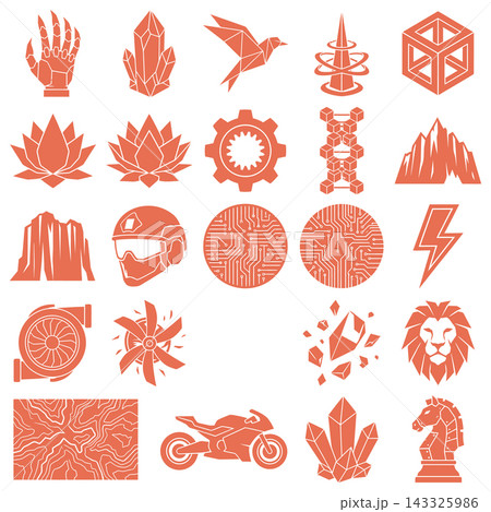 Set of abstract geometric icons featuring animals and nature symbols in a minimalist vector design Set of abstract geometric icons featuring animals and nature symbols in a minimalist vector design 143325986