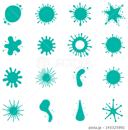 Set of abstract paint splash vector icons featuring various organic shapes and artistic splatter designs Set of abstract paint splash vector icons featuring various organic shapes and artistic splatter designs 143325991