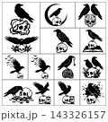 Set of black raven and skull illustrations featuring various mystical symbols for dark fantasy graphic projects 143326157