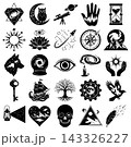 Set of celestial and mystical vector icons for astrology and magic themed graphic design projects 143326227