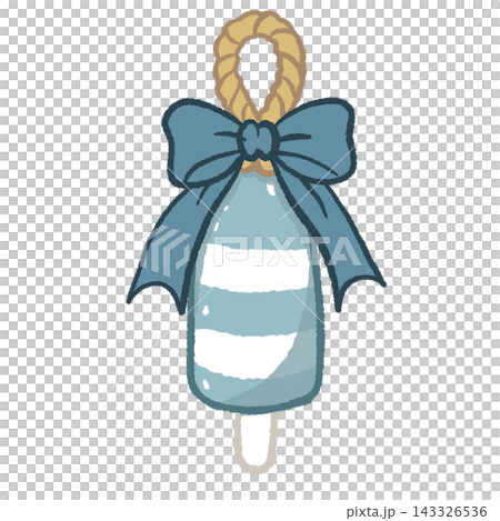 Coastal Christmas Blue Popsicle Ornament with Rope Loop and Large Blue Bow Cute Nautical Holiday Decoration Illustration 143326536