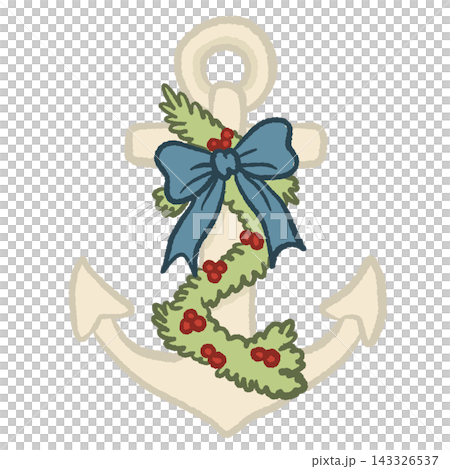 Coastal Christmas Anchor with Evergreen Garland Red Berries and Blue Bow Cute Nautical Holiday Ornament Illustration Coastal Christmas Anchor with Evergreen Garland Red Berries and Blue Bow Cute Nautical Holiday Ornament Illustration 143326537