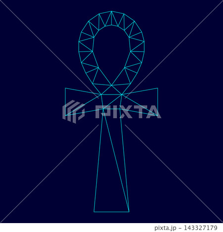 Coptic cross Ankh low poly triangulation triangulated polygonal electric cyan blue vibrant aqua neon color vector illustration image outline contour line 143327179