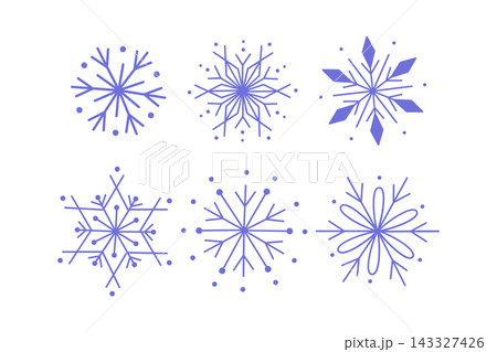 Snowflakes vector set purple linear winter snow crystal icons isolated on white background for christmas card and new year banner 143327426