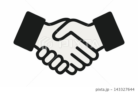 Black and White Outlined Handshake Icon for Business Partnership 143327644