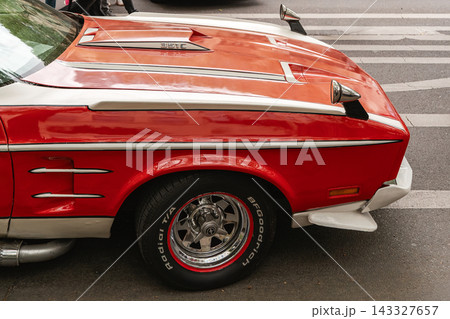 Berlin, Germany - May 9, 2026. Red classic sports car displayed at Classic Days Berlin Berlin, Germany - May 9, 2026. Red classic sports car displayed at Classic Days Berlin 143327657
