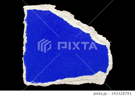 piece of blue cardboard paper tear isolated on black background piece of blue cardboard paper tear isolated on black background 143328781