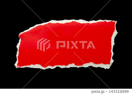 piece of red cardboard paper tear isolated on black background piece of red cardboard paper tear isolated on black background 143328899