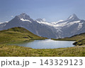 Bachalpsee lake reflecting wetterhorn and schreckhorn mountains 143329123