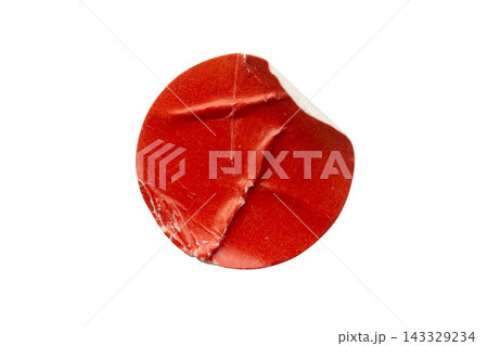 Blank red round adhesive paper sticker label isolated on white background Blank red round adhesive paper sticker label isolated on white background 143329234