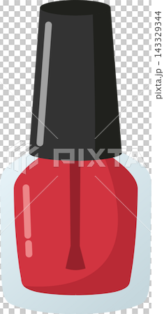 Illustration of a closed glass bottle of red nail polish standing vertically, filled with vibrant red enamel lacquer, complete with soft pinkish-red shine highlights on the left side. Illustration of a closed glass bottle of red nail polish standing vertically, filled with vibrant red enamel lacquer, complete with soft pinkish-red shine highlights on the left side. 143329344