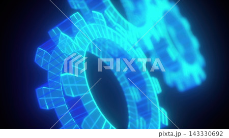 Digital neon gear. Computer generated 3d render 143330692