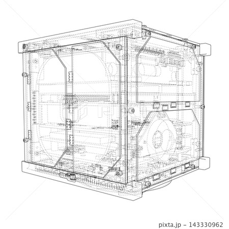 wireframe cube structure illustration. Vector wireframe cube structure illustration. Vector 143330962