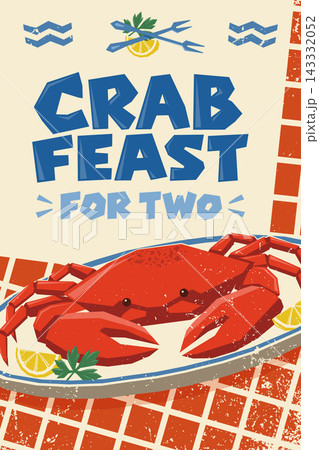 Vintage Crab Feast for Two Restaurant Poster with Seafood Platter 143332052