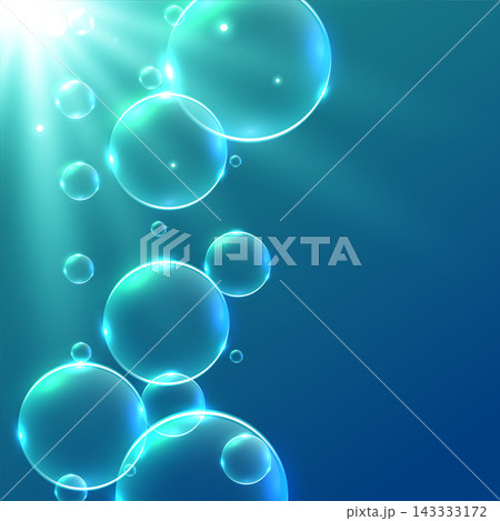 underwater floating bubbles background with sun rays 143333172
