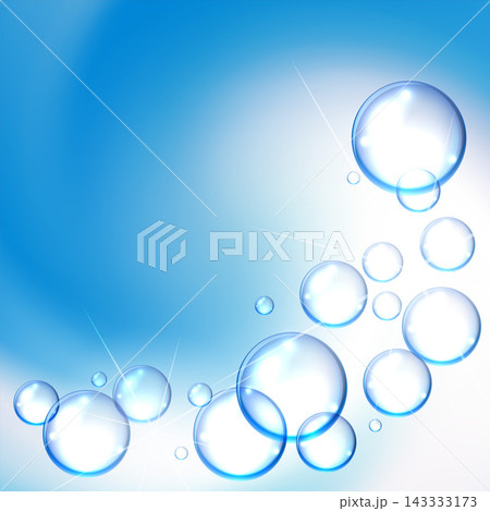 shiny water bubbles background on blue background 143333173