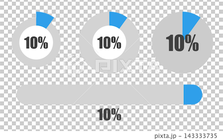 10%の円グラフとプログレスバーセット パーセンテージ表示アイコン素材 10%の円グラフとプログレスバーセット パーセンテージ表示アイコン素材 143333735