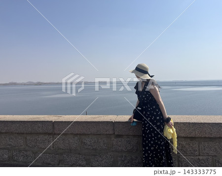 アスワンハイダムを眺める女性 アスワンハイダムを眺める女性 143333775